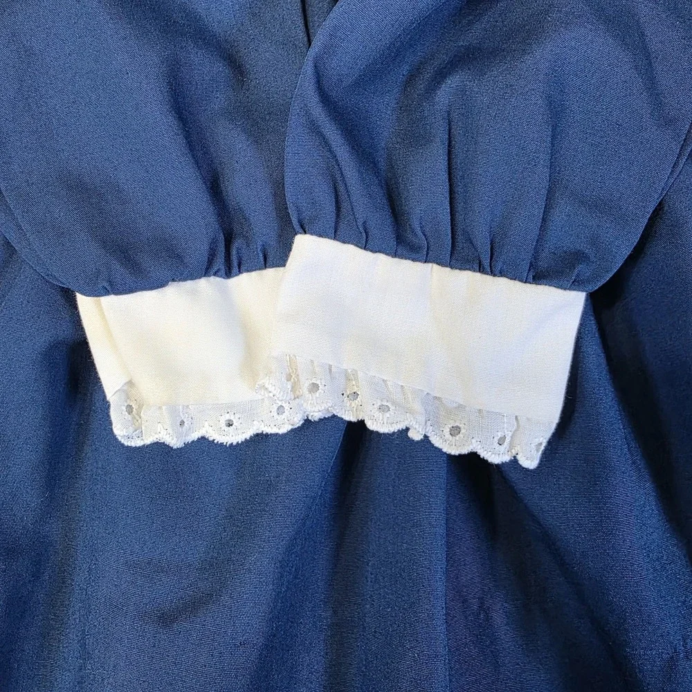 Vintage POLLY FLINDERS Hand Smocked 2T Toddler Dress Blue Flowers Embroidered‎